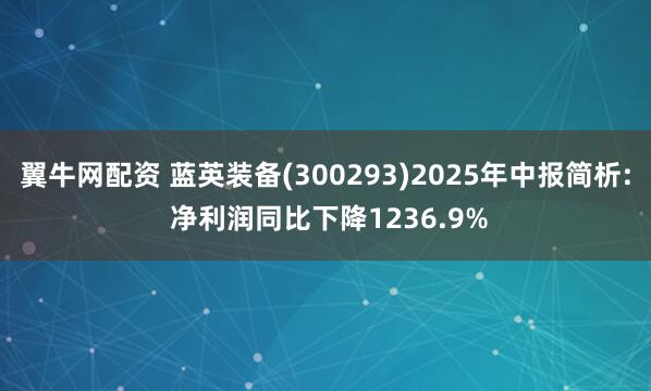 翼牛网配资 蓝英装备(300293)2025年中报简析: 净利润同比下降1236.9%