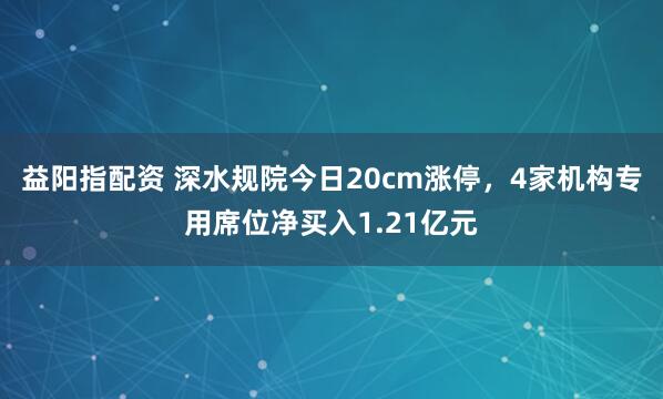 益阳指配资 深水规院今日20cm涨停，4家机构专用席位净买入1.21亿元